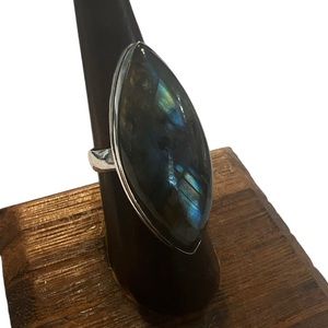 1990’s/Y2K Fiery Labradorite 925 Sterling Silver Ring, Size 7, Deadstock